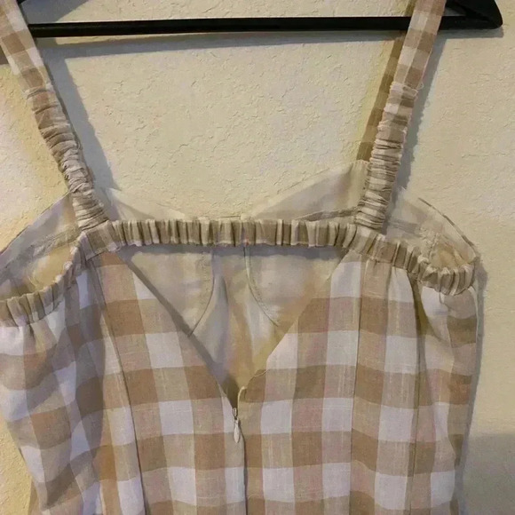 &Merci Taupe Gingham Woven Bustier Cutout Back Cottagecore Mini Dress Size M - Picture 7 of 10